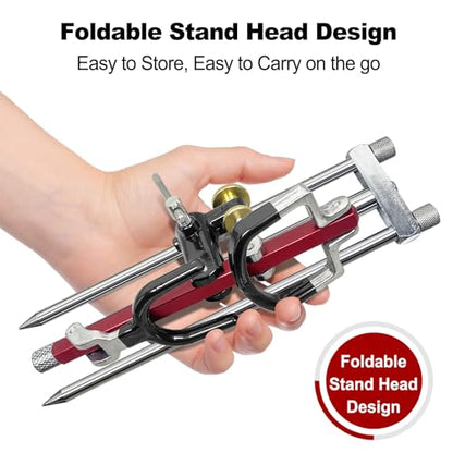 Fishing Rod Holders, 360 Degree Adjustable Fishing Pole Holders for Ground, Multifunctional Stainless Steel Beach Fishing Rod Holder Fishing Gifts for Men - color: Red