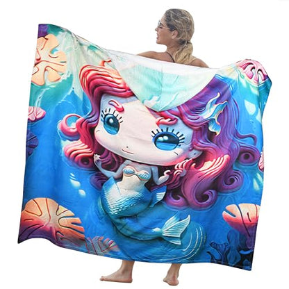 Catalonia Mermaid Hooded Towel for Adults, Quick-Dry Sand-Free Beach Poncho with Hood, Summer Gift for Girls - color: Mermaid