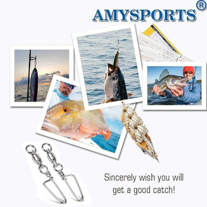 AMYSPORTS High Strength Fishing Snap Swivels - Stainless Steel Ball Bearing Swivels - Saltwater & Freshwater Fishing - size: Size 2+2 (48lb) 50 pcs