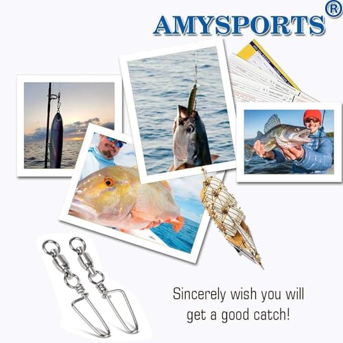 AMYSPORTS High Strength Fishing Snap Swivels - Stainless Steel Ball Bearing Swivels - Saltwater & Freshwater Fishing - size: Size 3+3 (77lb) 25 pcs