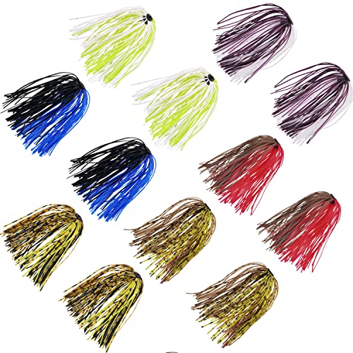 Silicone Jig Skirts Spinnerbait Skirts 50 Strands Bass Fishing Lure Skirts Replacement for DIY Spinner Baits Buzzbaits Squid Jig Accessories - style: A-12 Packs