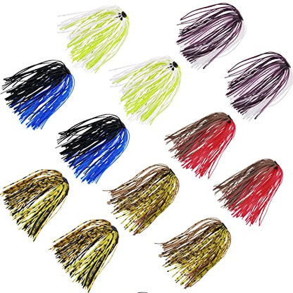 Silicone Jig Skirts Spinnerbait Skirts 50 Strands Bass Fishing Lure Skirts Replacement for DIY Spinner Baits Buzzbaits Squid Jig Accessories - style: A-12 Packs