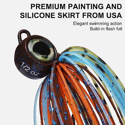 TRUSCEND Jigs Fishing Lures with Ultra Smooth Teflon Hook, Tour Grade Titanium Weed Guard Swim Jigs, Valuable Weedless Skirted Jig, Well-Made Lures for Crappie Bass Trout, Freshwater Fishing Gear - color: B2-1/2oz
