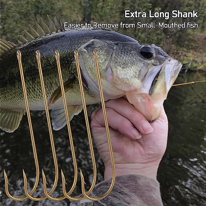 Dr.Fish 100 Pack Aberdeen Fishing Hooks Freshwater Hooks Extra Long Shank Bronze Light Wire Offset Live Bait Hooks Bass Crappie Walleye Panfish Bluegill Bream - size: #6-100 Pack