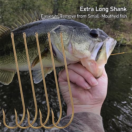 Dr.Fish 100 Pack Aberdeen Fishing Hooks Freshwater Hooks Extra Long Shank Bronze Light Wire Offset Live Bait Hooks Bass Crappie Walleye Panfish Bluegill Bream - size: #4-100 Pack