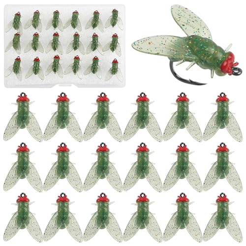 Bionic Fly Fishing Bait, Flies Fishing Lures Kit Trout Jigs Swimbaits Dry Flies Fly Fishing Lures Fish Attractant Fly Fishing Hook for Saltwater Freshwater Bass Panfish 15mm - color: Green-18pcs
