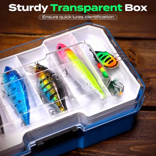 PLUSINNO Fishing Lures Tackle Box Gear Kit with Tackle Included, 373 PCS | Waterproof, Compact & Customizable, for Bass Trout, Freshwater Topwater, 16 Rigs, Fishing Gifts for Men Starter - color: Blue 373 PCS Lures Box