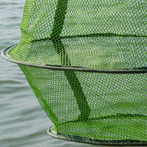 Vaguelly Foldable Nylon Fishing Basket Mesh Cage 40cm Diameter Collapsible Fish Keeper Net for Live Fish Protection and Outdoor Fishing Equipment