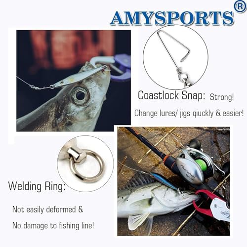AMYSPORTS High Strength Fishing Snap Swivels - Stainless Steel Ball Bearing Swivels - Saltwater & Freshwater Fishing - size: Size 8+8 (320lb) 25 pcs