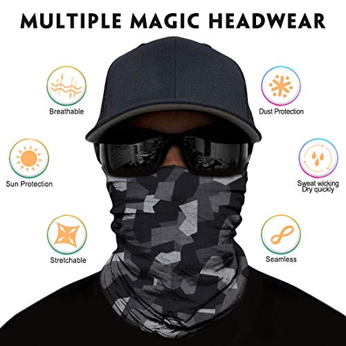 Venswell Neck Gaiter Face Mask Men Women,Seamless Bandana Rave Face Cover Scarf Mask,Balaclava,Headband, Head Wrap,Headwear - color: A-camo
