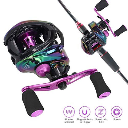 Baitcaster Reels, Magnetic Brake System Bait Caster Reel High Speed Gear Ratio 8.1:1 Low Profile Baitcasting Fishing Reel - size: Right Hand