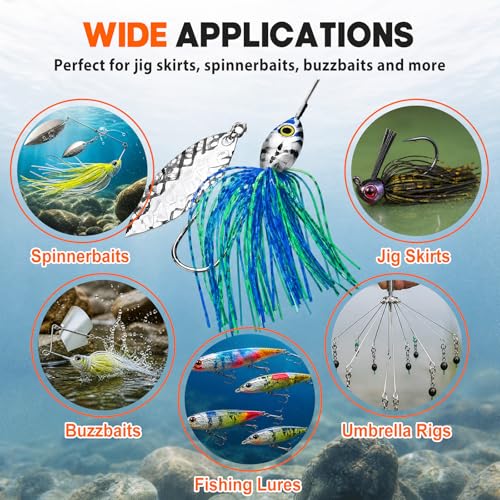 Thiccywoov 18 Silicone Skirt Legs Material for Fly Tying, 2 Pack Skirt Threader Tools, Pre-Sorted Rubber Jig Skirts in Easy-use Bundles for Jig Spinnerbait Fishing Lures Fuzzy Dice Style Bass Baits