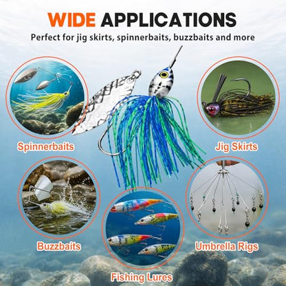 Thiccywoov 18 Silicone Skirt Legs Material for Fly Tying, 2 Pack Skirt Threader Tools, Pre-Sorted Rubber Jig Skirts in Easy-use Bundles for Jig Spinnerbait Fishing Lures Fuzzy Dice Style Bass Baits