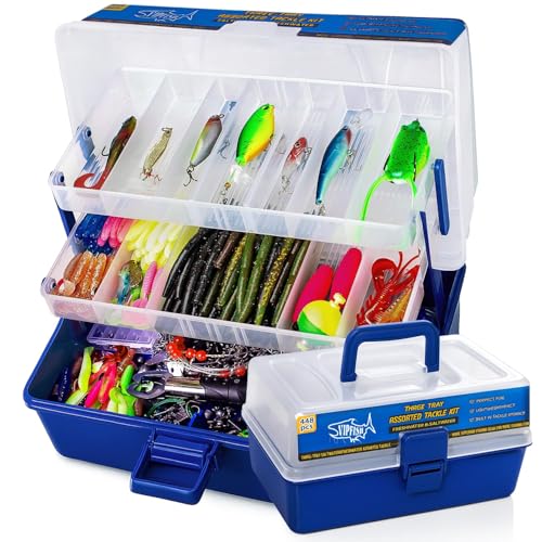 448-Pcs Fishing Lures Kit – Complete Large 3-Layer Tackle Box Set with Hooks, Weights, Bobbers, Pliers, Rigs, Leaders & Accessories for Men, Kids, Beginners, Gear gift choice for Fathers Day - color: 448PCS-Blue