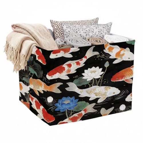Goldfish Foldable Laundry Basket Hamper with Handles, 56L Large Capacity Toy Storage Organizer, Collapsible Clothes Hamper for Home Decor and Bedroom Organization. - color: Goldfish