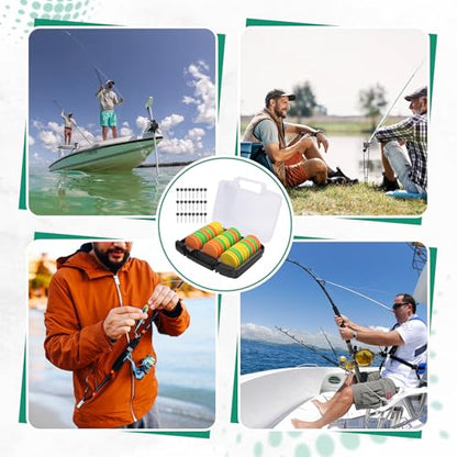 HERCHR 24PCS 68mm Round Fishing Line Foam Spools, Fishing Rigs Spools Foam Boards Fishing Line Storage Holder with Storage Box Fishing Winding Boards Fishing Line Spooler Winder