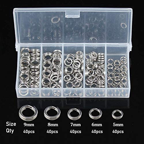 GREATFISHING 200PCS High Strength Heavy Stainless Steel Split Ring Lure Connector Swivels Snap with Fishing Pliers 30lb to 120lb Test - color: 200pc 5-9mm Ring