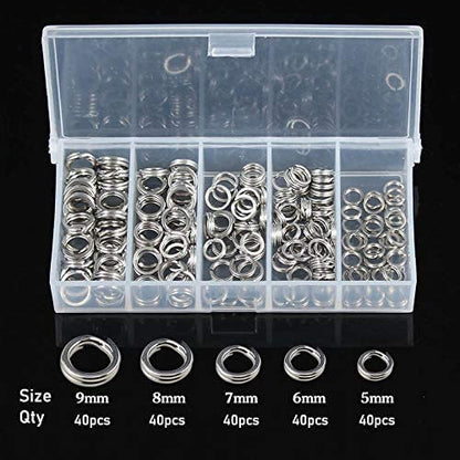 GREATFISHING 200PCS High Strength Heavy Stainless Steel Split Ring Lure Connector Swivels Snap with Fishing Pliers 30lb to 120lb Test - color: 200pc 5-9mm Ring