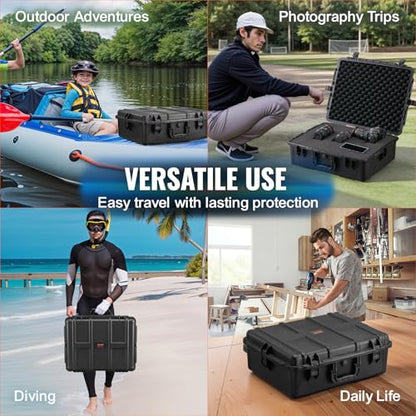 VEVOR Weatherproof Hard Case, Heavy Duty Protective Dry Box with Pre-cut Foam, and Retractable Pull Handles for Travel, Hunting, Military, Tactical, IP67 Waterproof Case for Cameras (24.4×19.3×8.9) - size: 24.41 x 19.29 x 8.86 in