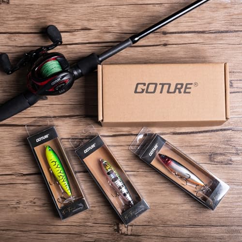 Goture Topwater Fishing Lures, Bass Popper Lure Kit, Top Water Plopper Fishing Lures with Double Blade Rotating Tail, Floating Lure for Freshwater Saltwater Bass Walleye Pike Catfish, Gifts for Men