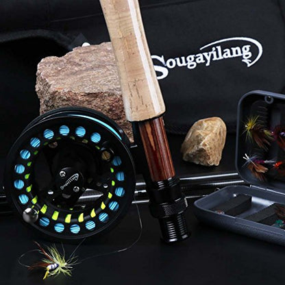 Sougayilang Saltwater Freshwater Fly Fishing Rod with Reel Combo Kit - color: B: Black Kits with Bag