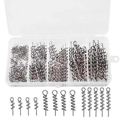 Soft Lure Bait Spring Twist Lock,100pcs Fishing Crank Hook Centering Pin Soft Lure Bait Worm Crank Swimbait Keeper Needle Springs Screw Lock Fixed Latch - size: Mixed(S,M,L) Kit-100pcs