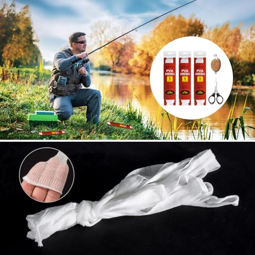 DONQL 5M PVA Mesh Carp Fishing with Scissors, 3 Pcs PVA Bags Carp Fishing, 45" Fast Water Soluble Mesh Bags Refill Bait - size: 37MM