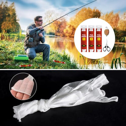 DONQL 5M PVA Mesh Carp Fishing with Scissors, 3 Pcs PVA Bags Carp Fishing, 45" Fast Water Soluble Mesh Bags Refill Bait - size: 25/37/44MM