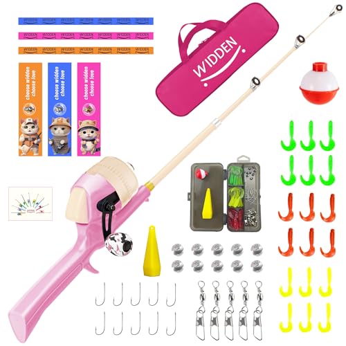 Kids Fishing Pole, Telescopic Fishing Rod, Toddler Collapsible Fishing Rod and Reel Combo with Tackle Box, Fishing Line, Bobber, and Soft Lures for Boy, Girl, Youth, Beginner, Over 4 Years Old - color: Marshmallow Pink & Peach Cream