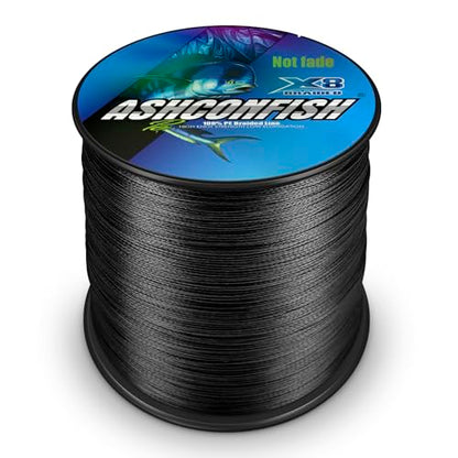 Ashconfish Braided Fishing Line Color Never Fade 8 Strands Super Strong PE Fishing Line Abrasion Resistant Fishing Wire Zero Stretch 6lb to 300lb - color: Black, size: 109Yards(100m)-6lb/0.10mm