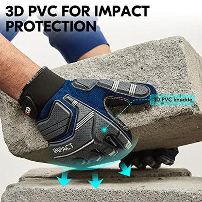 Vgo... Safety Work Gloves - Mechanics, Impact & Anti-Vibration - Rigger Gloves - Heavy Duty (L, Blue, SL9792IP) - color: Blue Gray-pro Version, size: Large (1 Pair)