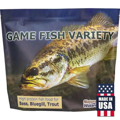 Natural Waterscapes Game Fish Food Variety | Pond and Lake Fish Food Pellets | 7 lb Resealable Bag | Feed to Bass, Bluegill, Trout | Floating Pellets
