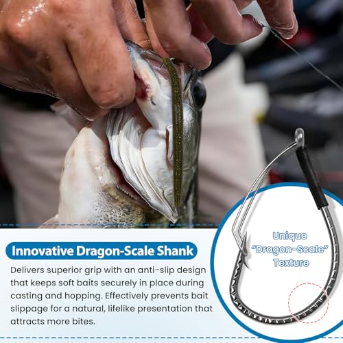 40PCS Weedless Wacky Rig Hooks - Dragon Scale Shank Bass Hooks for Wacky Rig Tool - High Carbon Steel Worm Hooks with Weed Guard for Freshwater Saltwater - Sizes 1# 2# 3# 1/0 2/0 3/0 - size: mix