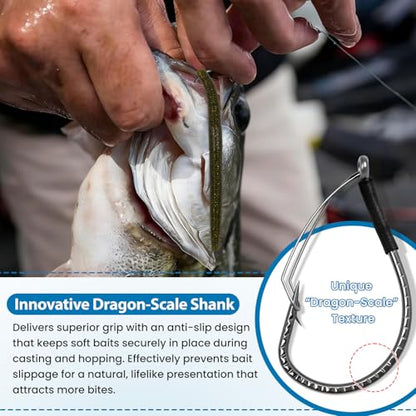 40PCS Weedless Wacky Rig Hooks - Dragon Scale Shank Bass Hooks for Wacky Rig Tool - High Carbon Steel Worm Hooks with Weed Guard for Freshwater Saltwater - Sizes 1# 2# 3# 1/0 2/0 3/0 - size: 1/0