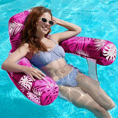 SLOOSH Inflatable Pool Floats Adult,Lounge Chair Adult with Plant Pattern,Floating Water Hammock,Blow up Pool Noodles Rafts for Relaxing Swimming Party Summer Water Beach Lake Fun - color: Pink