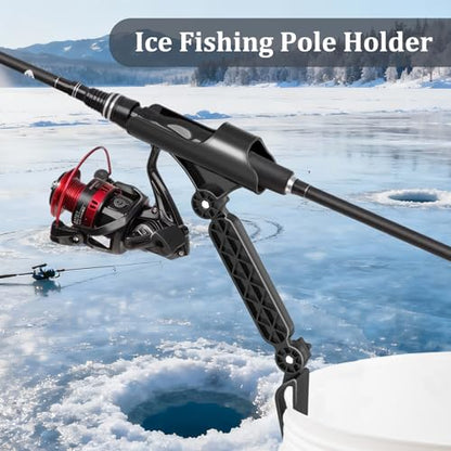 Huntury Adjustable Bucket Rod Holder for Ice Fishing, Clip On Mount, Foldable, Adjustable Angle, Ice Fishing Accessories - style: Dual - Adjustment