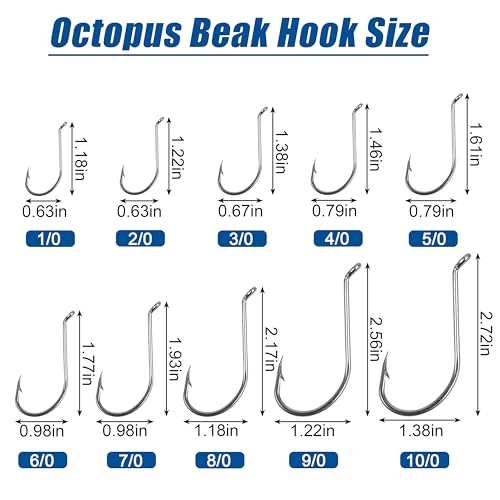 Octopus Beak Hooks, 60pcs Saltwater Circle Hooks Beak Offset Fishing Hooks Stainless Steel Fishing Jig Hooks Fishhook for Saltwater Freshwater 1/0-10/0 - size: 7/0 - 60pcs