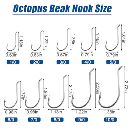 Octopus Beak Hooks, 60pcs Saltwater Circle Hooks Beak Offset Fishing Hooks Stainless Steel Fishing Jig Hooks Fishhook for Saltwater Freshwater 1/0-10/0 - size: 8/0 - 60pcs