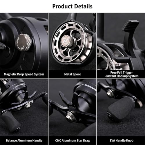 3.2:1 Ice Fishing Reel with Magnetic Drop Ice Fishing Reel 3.2:1 Gear Ratio for Winter Ice Fishing, Gear Ratio Inline Reel, 3+1 Ball Bearings Two-Way Spool Lever - color: black, size: left hand
