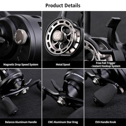 3.2:1 Ice Fishing Reel with Magnetic Drop Ice Fishing Reel 3.2:1 Gear Ratio for Winter Ice Fishing, Gear Ratio Inline Reel, 3+1 Ball Bearings Two-Way Spool Lever - color: black, size: left hand