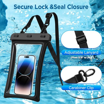 CACOE Floatable Waterproof Phone Pouch 2 Pack Up to 10.0", Black+Green | Floatable, IPX8 Waterproof Phone Case,Adjustable Lanyard,Dry Bags for Beach/Cruise/Travel/Camping/Kayak/Vacation Essentials - color: Black+Green, size: Up to 10.0"-Floatable