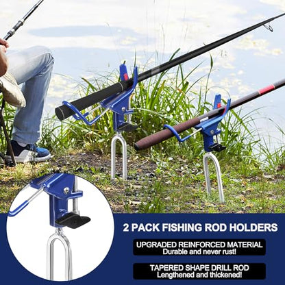 LBW Fishing Rod Holders for Bank - Fishing Pole Holders for Ground, Shore, Beach 360 Degree Adjustable Rod Holders 2 Pack