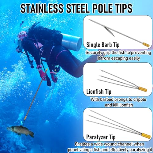 Dr.Fish Spearfishing Kit 6'5" Fiberglass 3-Piece Hawaiian Sling Pole Spear Paralyzer 3 Tips Set Stainless Steel Fishing Stringer Harpoon Travel Bag