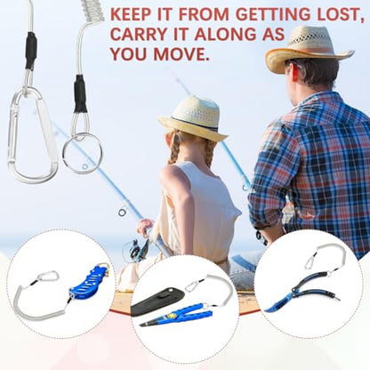 11.81IN Retractable Safety Coiled Lanyard [3PCS] - Steel Wire Fishing Rod Safety Lanyard Use for Pliers Boating & Kayak Fishing - color: Silver Tone