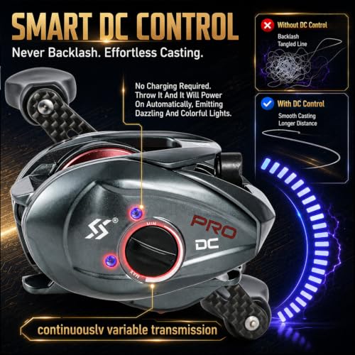 Sougayilang Upgraded DC Baitcasting Reel with Digital Control Braking, Carbon Fiber Handle, 7+1 Stainless Steel Bearings, 7.2:1 Gear Ratio, Brass Gear, Audible Drag Clicker - color: Left Handed