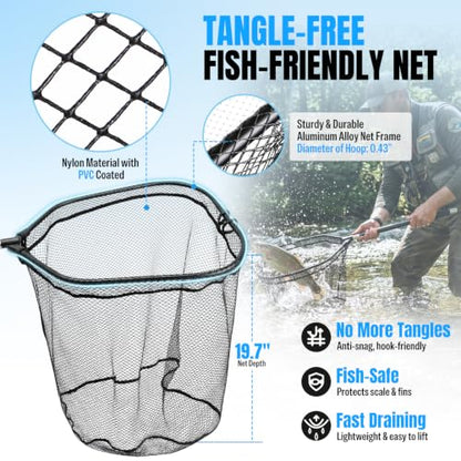PLUSINNO Large Fishing Net, 3.4-7.7 FT Carbon Fiber Fish Net with Long Telescoping Handle, Kayak Fishing Gear Accessories Foldable Landing Net for Bass, Trout, Catfish, Fishing Gifts for Men Father - size: 6.4 FT (76.8") Full Length