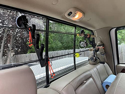 Pmsanzay Adjustable Horizontal Fishing Rod Storage Rack Holder with Suction Cups Attach for Vehicle Car/Truck/SUV/Boat/Smooth Glass - to Hold 4 Fishing Rods - Easy to install and remove