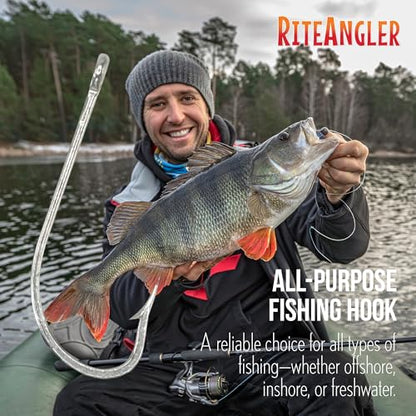 Rite Angler O'Shaughnessy Long Shank Hooks 50-Pack for Inshore and Offshore Fishing, Trolling in Saltwater and Freshwater, Assorted Sizes #2, 1, 1/0, 2/0, 3/0, 4/0, 5/0, 6/0, 7/0, 8/0, 9/0, 10/0 - size: 3/0