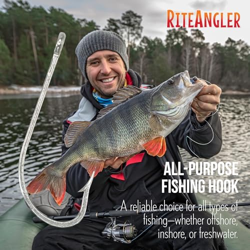 Rite Angler O'Shaughnessy Long Shank Hooks 50-Pack for Inshore and Offshore Fishing, Trolling in Saltwater and Freshwater, Assorted Sizes #2, 1, 1/0, 2/0, 3/0, 4/0, 5/0, 6/0, 7/0, 8/0, 9/0, 10/0 - size: 2/0