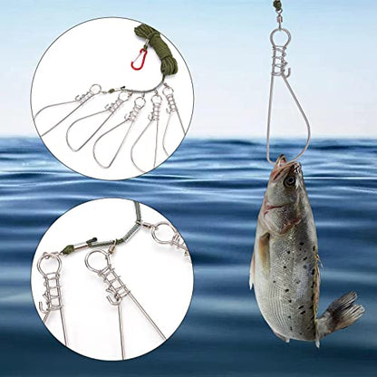 SUPERFINDINGS 2Sets 2 Style Stainless Steel Fishing Stringer Clip Set Including Hooks Wire Clasps Foam Buoyancy Rods Plastic Handlea and Storage Bag